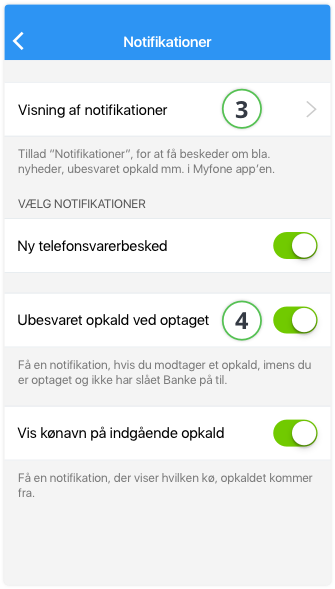 Indstillinger for notifikationer i Myfone-appen