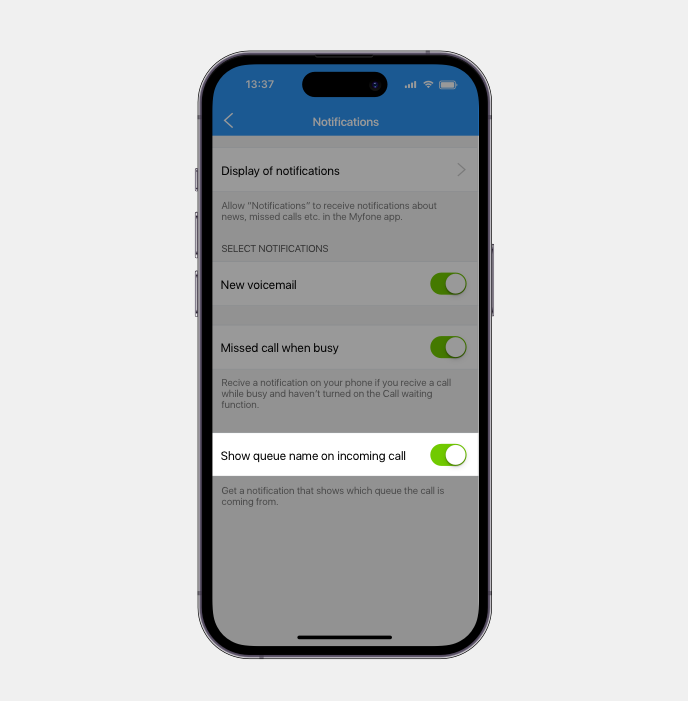 Settings for notifications in the Myfone app