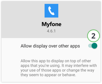 Permission to show contact info from the Myfone app for Android- step 2