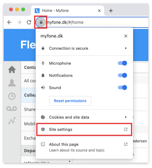 Site settings in Chrome
